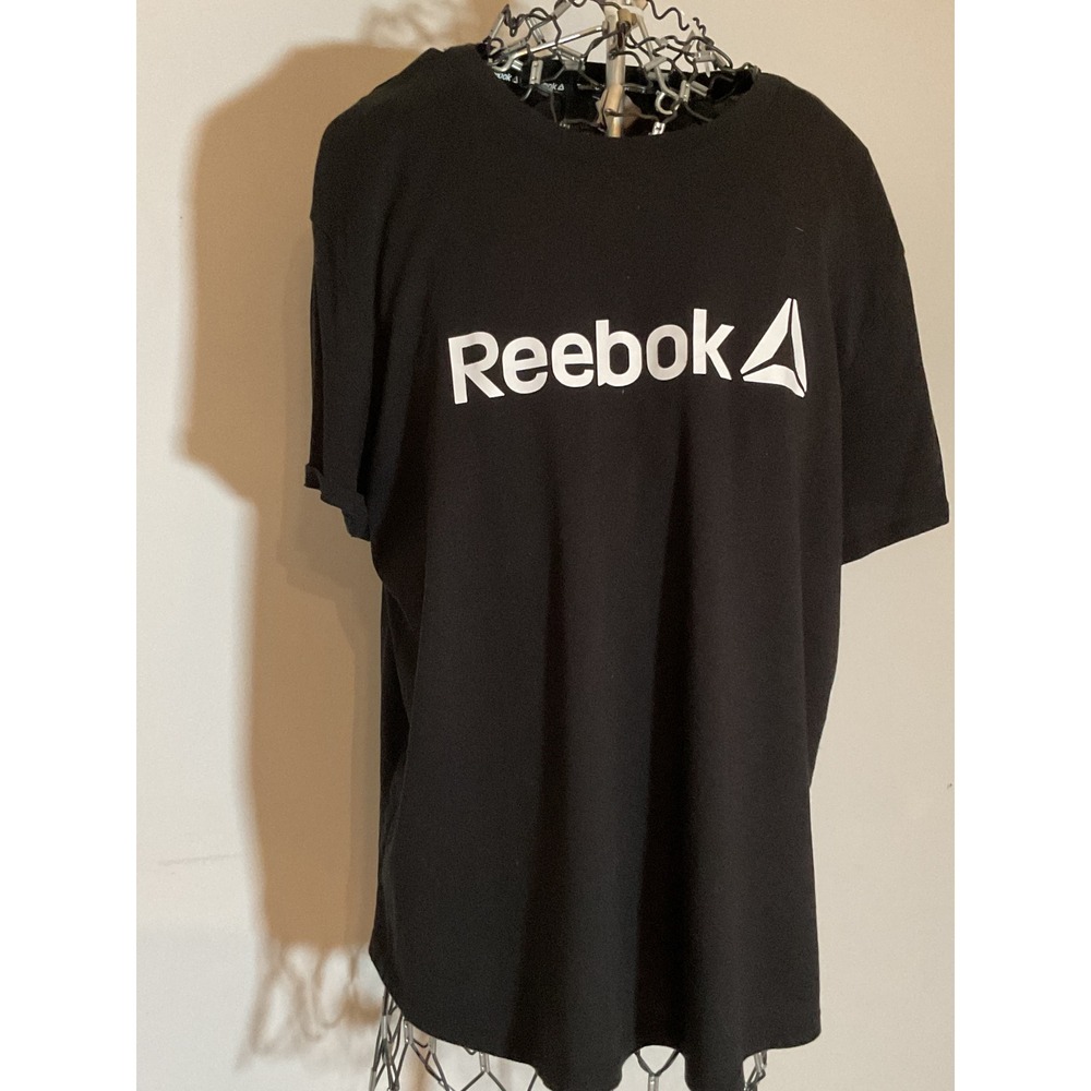 Reebok Womens XL Black Short Sleeve Graphic Logo T-Shirt Delta Crew Neck Tee